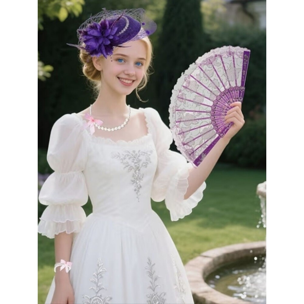 Purple Hat & White Lace Gloves Accessories 5 Piece Set NWT - Picture 3 of 3